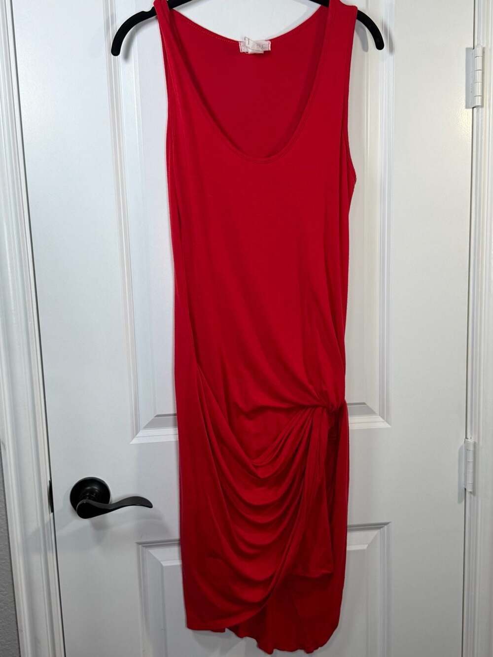Stella Luce Red Sleeveless Scoop Neck Side Knot Midi Dress Size Large - Picture 3 of 5